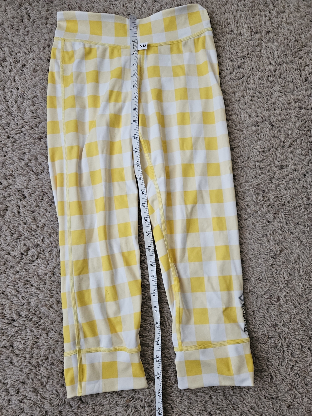 Reebok Yellow and White Gingham Women's Capri Leggings